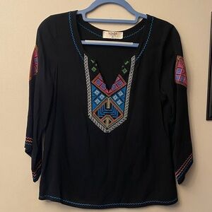 Ya Ya Club Black Top with Colorful Embroidered top